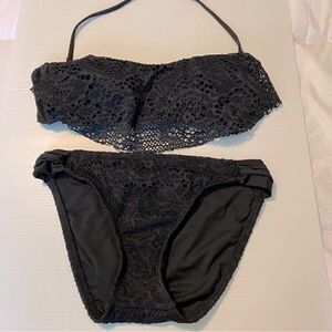 Mossimo Black mesh crochet Swimsuit bathing Suit bikini 2 piece - S